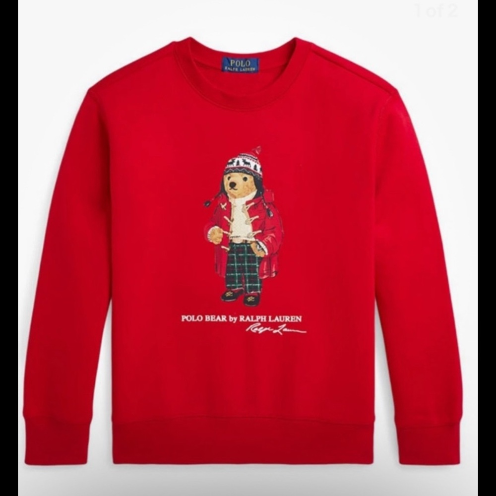 Polo Ralph Lauren Big Boys Polo Bear Fleece Sweatshirt Red Sz XL (18-20 Year NWT